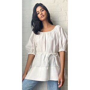 PROENZA Schouler Women BNWOT White Puff Sleeve Poplin Top New White Label